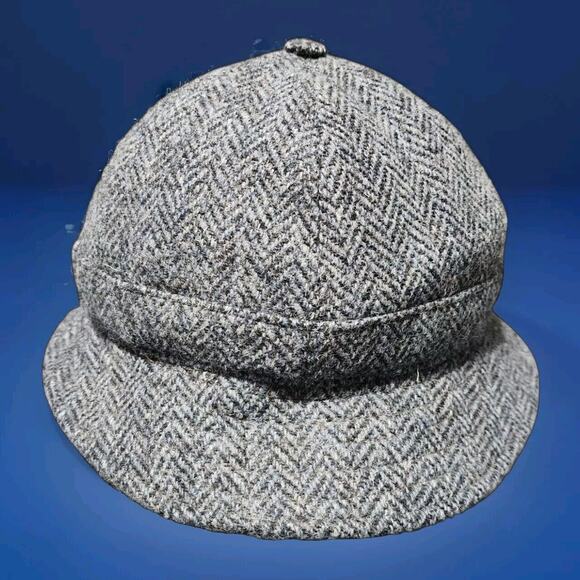VTG Bates Deerstalker Harris Tweed Bluish Gray Herringbone Wool Hat Sz 58 7 1/8 - Picture 5 of 10